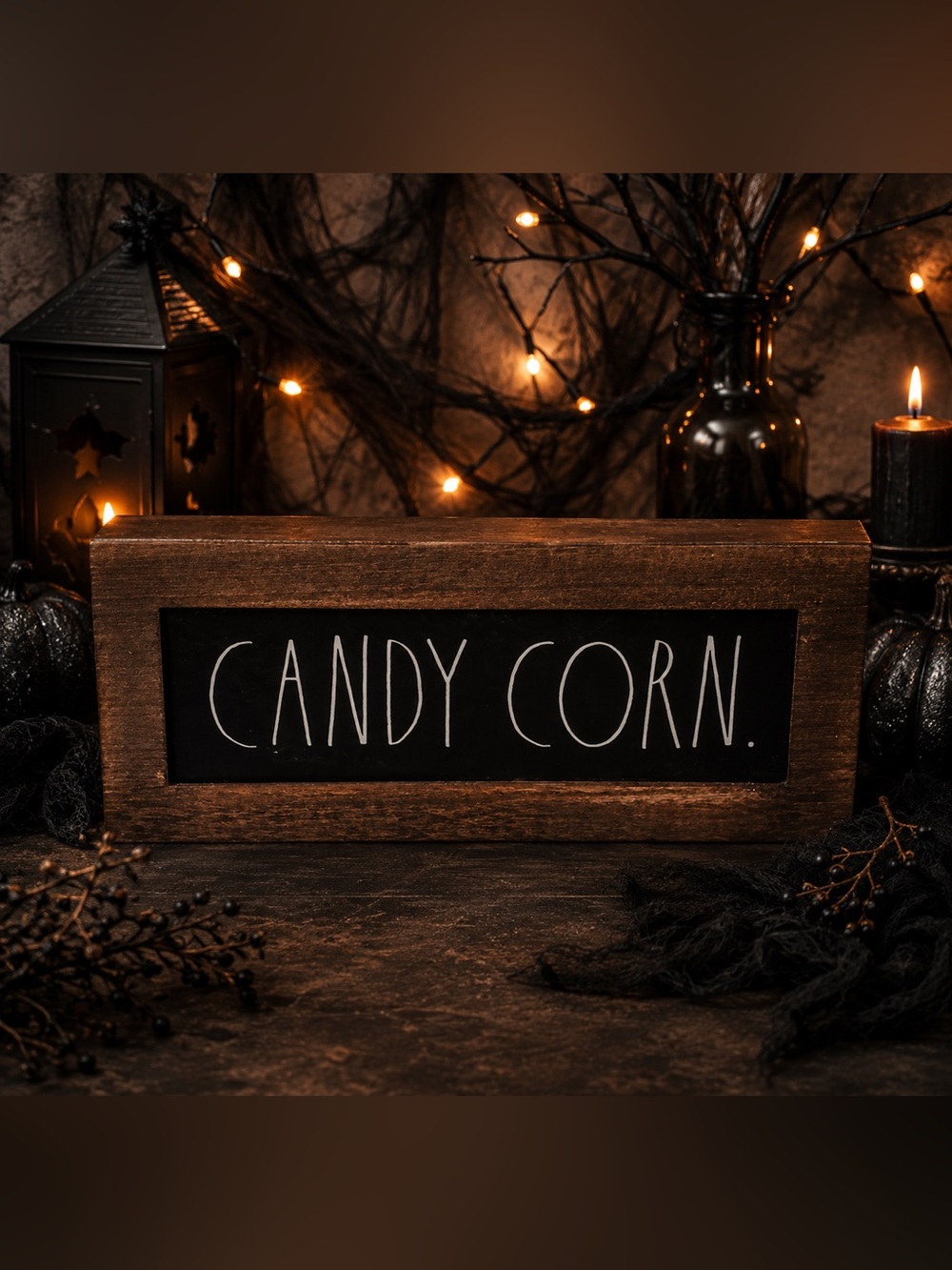 Rae Dunn Black and Brown 'CANDY CORN.' Wood Sign